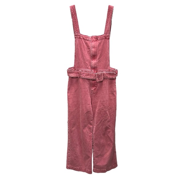 Free People Women’s Pink Cropped Wide‎ Leg Overalls  Sz 6 - Picture 1 of 7